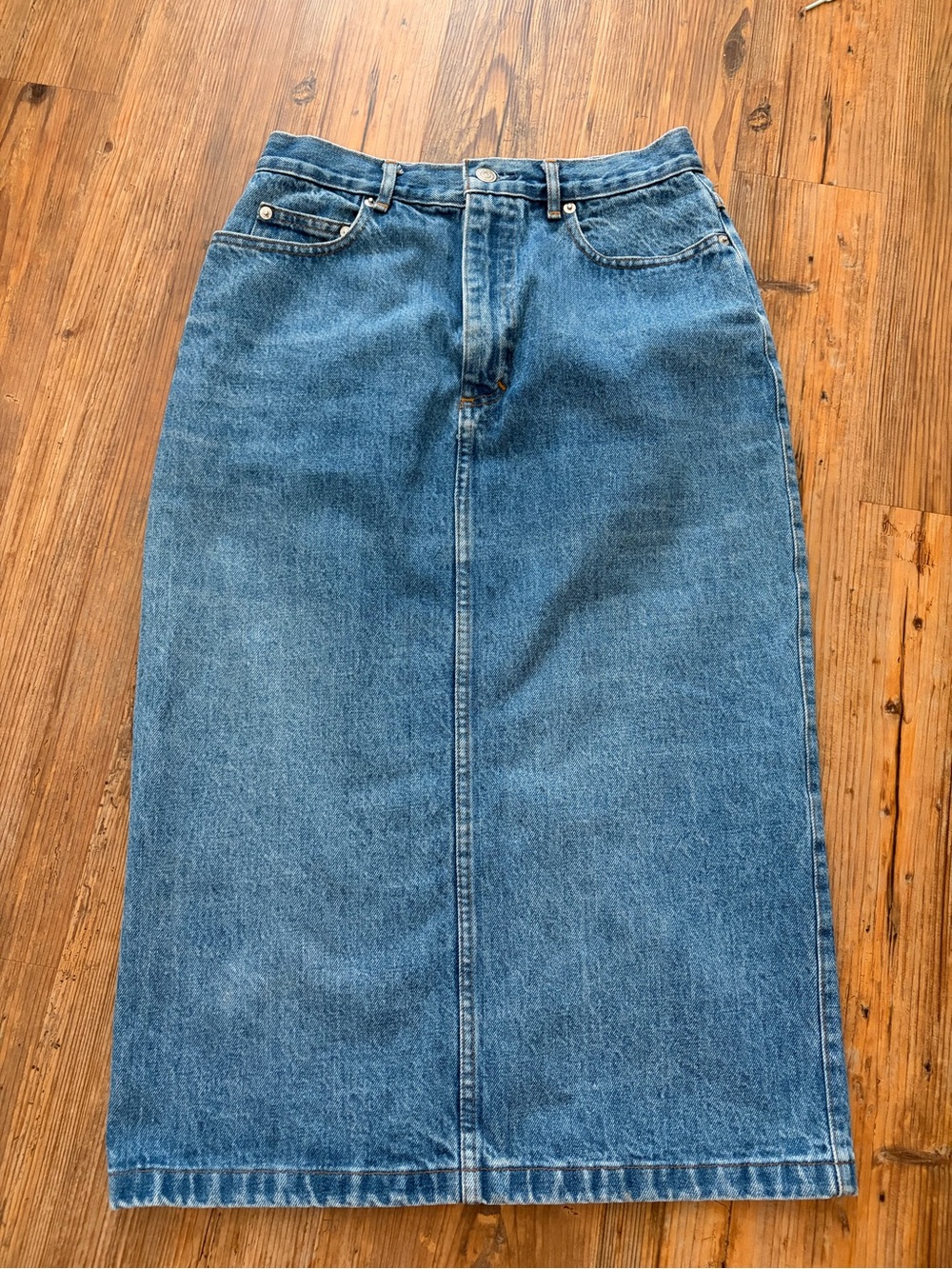 Ralph Lauren Straight Blue Denim Midi Skirt